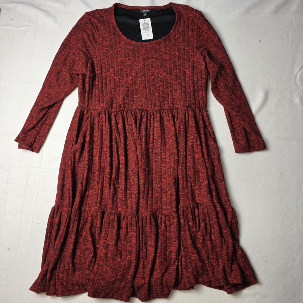 Torrid women's dress Mini Brushed Rib Tiered Skater Red 1 1x 14-16